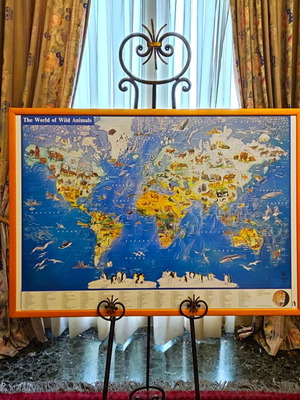 Εκπαιδευτική αφίσα The World of Wild Animals σαν καινούργιο, ξύλινη κορνίζα