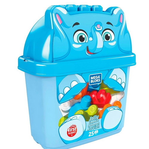 Fisher Price Mega Bloks Elephant Bucket like new with 25 blocks