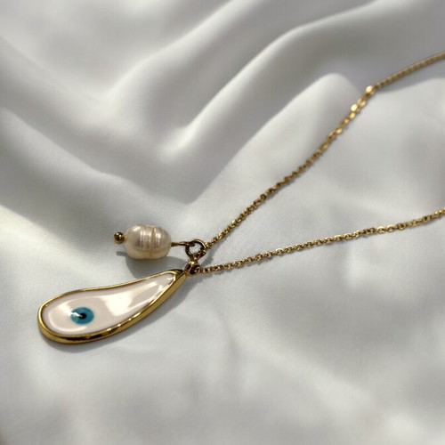 Pendant Drop Eye Amulet with Pearl New, Stainless Steel
