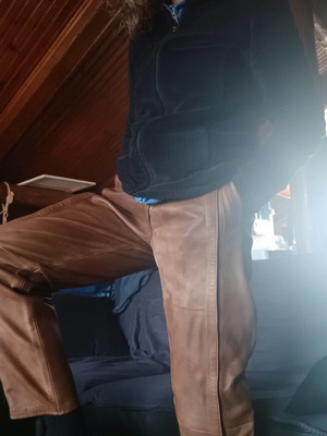 Vintage leather pants used, brown, high-waisted