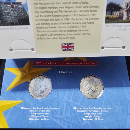 United Kingdom 1998 Fifty Pence Commemorative Coin Set Brilliant Uncirculated