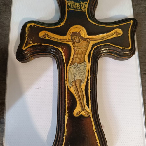 Wooden cross with Christ, like new
