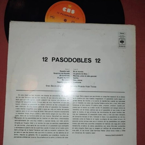 12 Pasodobles vinyl record used, Ricardo Vidal