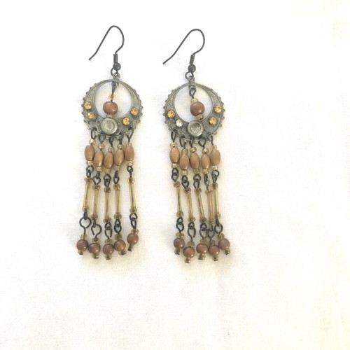 Boho Ethnic chandelier earrings used with wooden and glass beads
