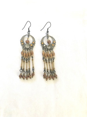 Boho Ethnic κρεμαστά σκουλαρίκια μεταχειρισμένα με ξύλινες και γυάλινες χάντρες