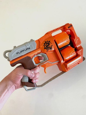 Nerf Zombie Strike FlipFury μεταχειρισμένο, χωρίς σφαίρες, διπλοί κύλινδροι 6+6