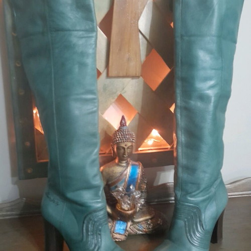 Miss Sixty over the knee boots used, genuine leather green petrol