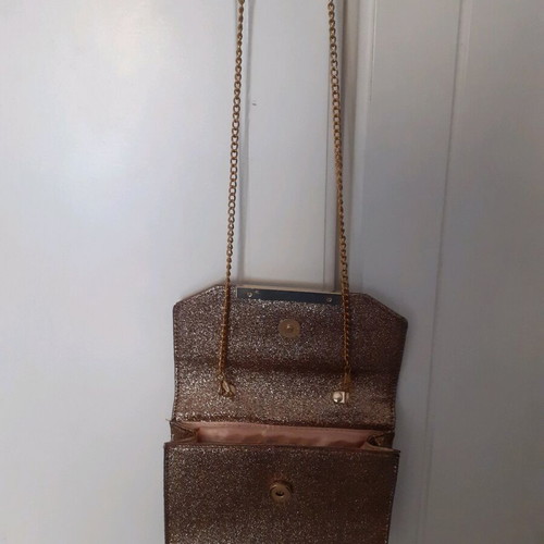 Verde evening bag like new, gold shoulder