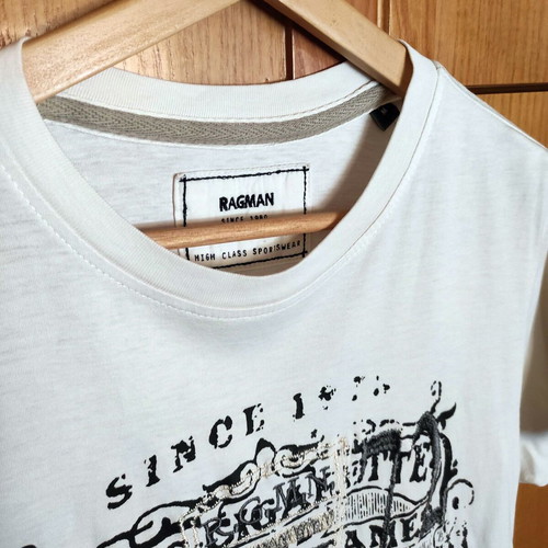 Ragman T-shirt used, size M, white with blue print