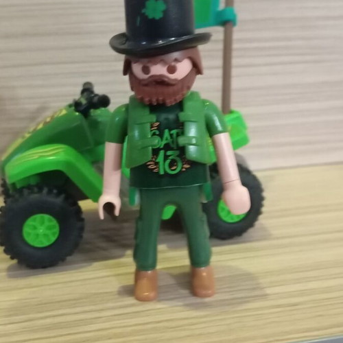 Playmobil fan of Panathinaikos on quadbike like new with team flag