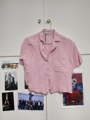 Stradivarius linen shirt pink used, short sleeve