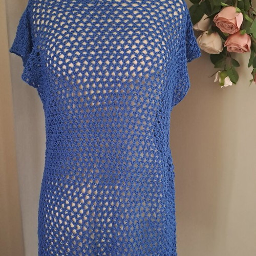 Blue Knitted Tunic One Size handmade