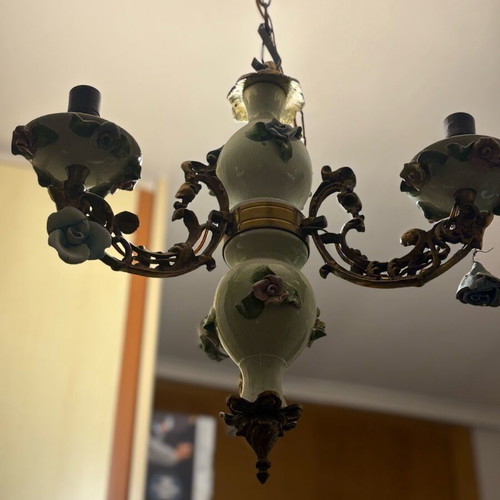 Vintage porcelain chandelier 3-light mint used