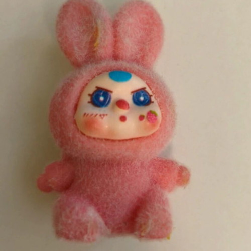Plzdot Pink Rabbit Flocked Figure collectible, like new