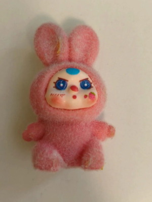 Plzdot Pink Rabbit Flocked Figure collectible, like new