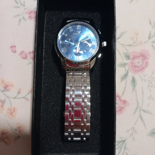 Men's watch new with silver bracelet, 35mm blue dial, stainless steel