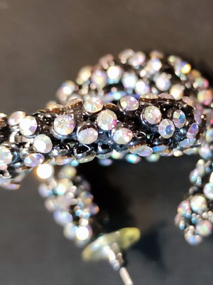 Hoop earrings with iridescent stones like new, multicolored