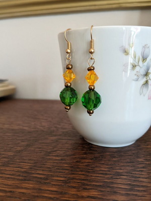 Handmade dangle earrings like new, yellow-green