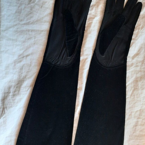 Vintage velvet gloves from 1990, unused, black, 50 cm