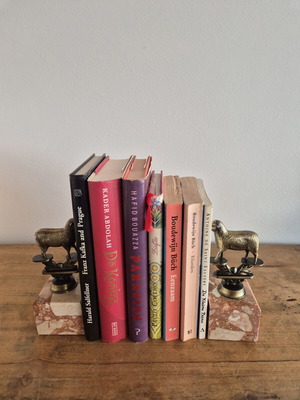 Art Deco brass sheep bookends, original pair on marble bases