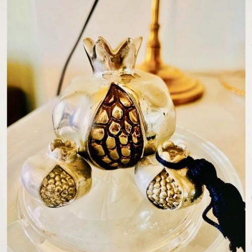 Decorative Pomegranate Set used, silver tone with gold details