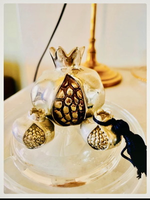 Decorative Pomegranate Set used, silver tone with gold details