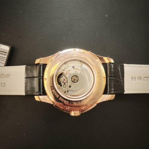 Hamilton Jazzmaster Open Heart Automatic watch new, rose gold and black leather strap