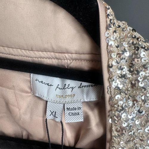 Never Fully Dressed Sequin Jacket brand new with tags, gray and beige, XL