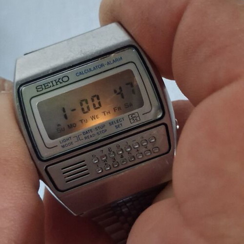 Seiko Calculator Alarm watch 1989 vintage, used, gray silver