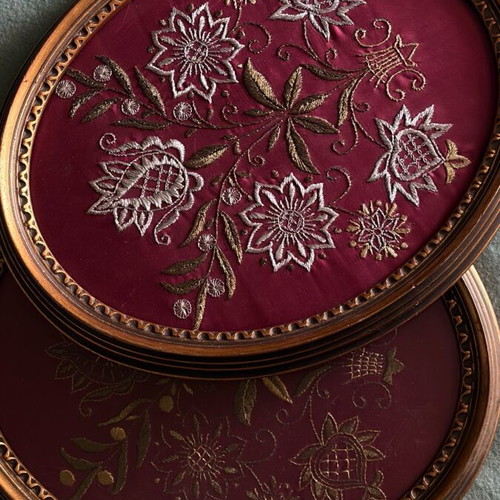 Embroidered frames used, set of 2, silk