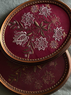 Embroidered frames used, set of 2, silk