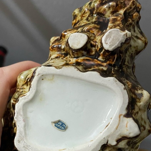 Japanese Ceramic Shells vintage pair with iridescent glaze
