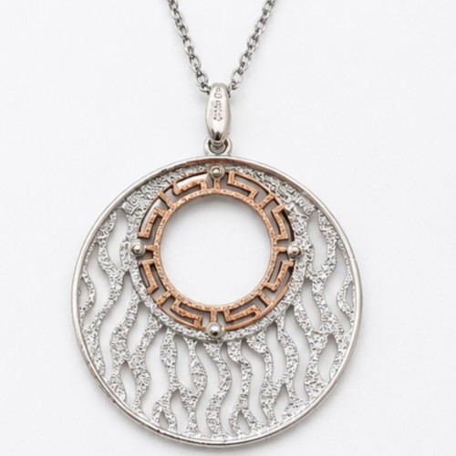 Silver 925 necklace with Greek meander, new, two-tone design