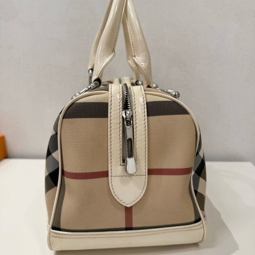 Burberry handbag used, leather and canvas, white-beige