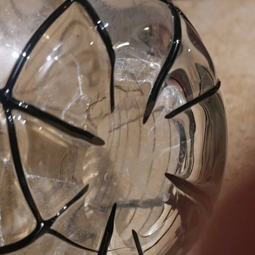 Blown glass vase with grid design like new
