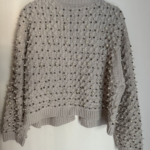 Zara crop cardigan with white and silver pearls, pink