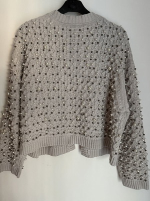 Zara crop cardigan with white and silver pearls, pink