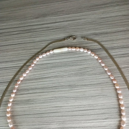 925 Silver Necklace Set used with snake design and vintage pink pearls