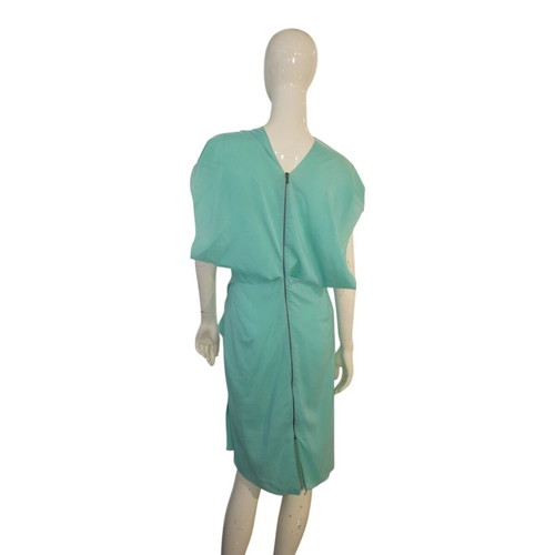 Roland Mouret silk midi seafoam dress with draped V neckline