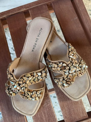 Alma en Pena slippers size 40 new, genuine suede with Swarovski stones