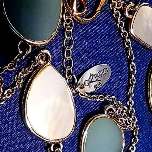 Gregio 18K Gold Plated Silver Necklace with Blue Topaz & Mother of Pearl 51cm like new