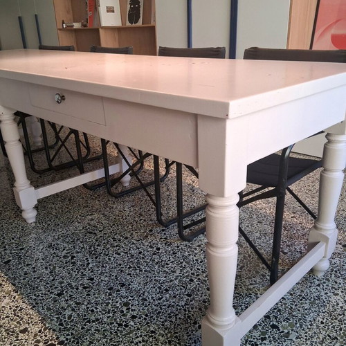Wooden white dining table with drawers used