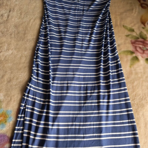 Striped long dress with side slits like new, blue and white
