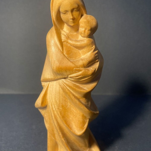 Vintage Wooden Madonna with Child Val Gardena Italy maple wood