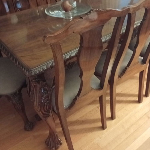 Vintage walnut dining table set, 1950