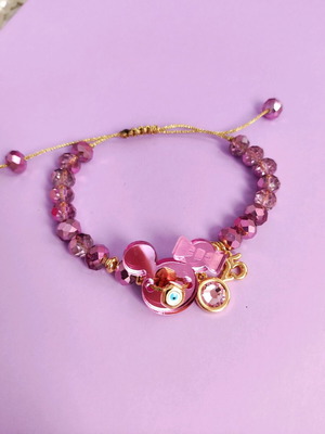Minnie βραχιόλι λιλά/ροζ/χρυσό like new με ματάκι και ροζ πέτρα