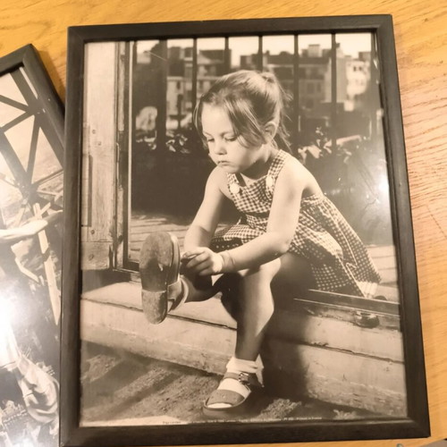 Vintage photos used, set of 2 with wooden frames 26x32