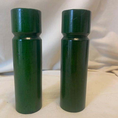 Wooden salt and pepper pots vintage used, height 8 cm