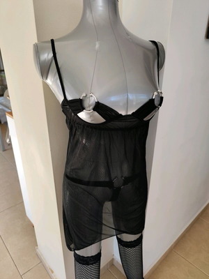 Σετ σέξυ εσωρούχων ένα μέγεθος με διαφάνεια και κρικάκι, αφόρετο