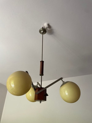 Φωτιστικό οροφής Art Deco μεταχειρισμένο, 1930s ξύλο και χρώμιο με γυάλινες σφαίρες